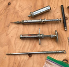 Vintage Lot Of Veterinarian Syringes  2  And Needles  Glass Medicine Tubes