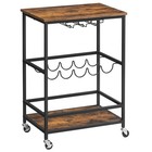 Rustic Brown Black - Vasagle Bar Cart  Serving Cart With Wheels  Glass Stemware