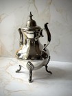 Antique Heavy Solid Brass Silver Plated Coffee Pot English Vintage Decorative
