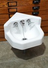 Vintage Cast Iron 16  White Porcelain Corner Sink Kohler Bathroom Mid Century