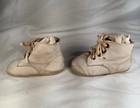 Antique Cream Kidskin Leather Lace Up Baby Shoes Vintage Infant Booties 4 