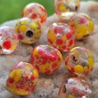 Vintage Peking Glass Trade Beads Red Yellow Confetti Clear 10mm Old Chinese 10pc