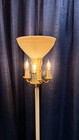 Vintage 1940s   50s Torchiere Floor Lamp     3-light Cream   Gold Cast Base W  Glass