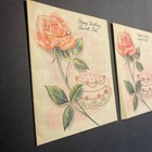     two Vintage Mid-century Unused-rose W stone Birthday Friendship Greeting Cards