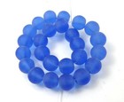 25 Frosted Sea Glass Round Beads Matte - Sapphire Blue 8mm