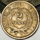 1864 Two Cent Piece 2c Civil War Date Large Motto Us Copper Coin Cc29597