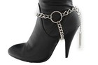 Women Western Boot Bracelet Silver Metal Chain Anklet Shoe Charm 3 Ways Big Ring
