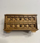 Vintage Mele Jewelry Box Wood Lattice Chest 2 Drawer Japan Utica Ny Mcm Boho Box