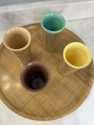 Vtg 1970s Raffia Ware Burlap Lot 4 Tumbler Cups And 17 In Platter