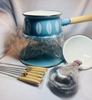 10 Cathrineholm Enamelware Grete Kittelsen Style Turquoise 10 Pc Fondue Set New