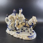 Vintage Gzhel Blue White Porcelain Victorian Figurines With Horse   Carriage