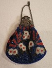 Antique Glass Beaded Handbag Purse Ornate Filigree Metal Frame