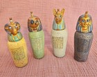 Set Of 4 Egyptian Canopic Jar Figurines With Animal Head Lids