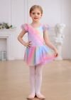 Girls  Flutter Sleeve Rainbow Dance Ballet Leotard Dress With Tutu Skirt Todd   