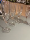 Set Of 6 Clear Cut Glass Champagne Flutes Stemmed Faceted Barware