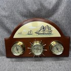 Vintage Sunbeam Nautical Weather Station Barometer Thermometer Wood Coastal