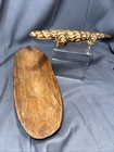 Vtg Burnt Wood  Australian Aboriginal Coolamon Bowl Signed    Goanna Pokerwork