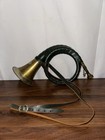 Vintage Brass German Hunting Bugle Horn With Leather Wrap   Strap Furst Pless