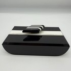 Vintage Modernist Black White Lucite Trinket Box Art Deco Style Jewelry