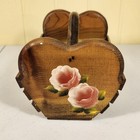 Rustic Wooden Fruit Basket With Handle Decorative Storage   Farmhouse Heart Rose