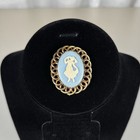 Vintage Wedgwood Jasperware Style Blue Cameo Brooch Gold Tone