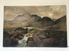 Antique Painting Impressionist Landscape River Bridge Large Oil Mystery 19th