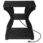 3 Tier End Table With Charging Station Side Table For Bedroom Living Room Black 