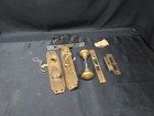 Antique Brass Door Lock Hardware Set Knobs Back Plates Complete With 1 Key Works