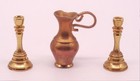 Vintage Brass Miniature Candlesticks   Copper Pitcher Set Dollhouse Mini 1 25 