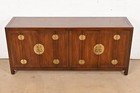 Henredon Hollywood Regency Chinoiserie Walnut And Brass Sideboard Credenza