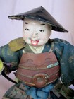 Antique Vintage Large Japanese Gofun   Wood Kneeling Samurai Warrior Doll Figure