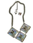 Iridescent Geometric Square Necklace Earrings Set 18 3  Boho Fashion Jewelry