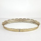 Vtg Vanity Tray Oval Mirror Gold Ormolu Filigree Wall Hang Ornate Parisian 15 l