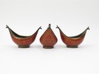 Trio Of Vintage Papier-m  ch   Brass Lined Hand Painted Beggars Bowl Kashkul India