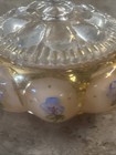 Vtg Fenton Charleton Blue Painted Pansy Vanity Perfume Bottle   Powder Trinket