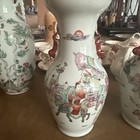 Pair Chinese Qing Period Tongzhi Famille Rose Enameled Porcelain Vase  Figural