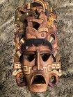 Hand Carved Painted Mexican Wooden Wall Mask  Multicolor Animal   Figure