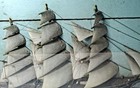    Ship Model Diorama Schooner Clipper Frigate Folk Art 3 Mast Antique 27-3 4  W