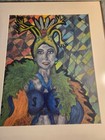 Vtg  Original Artwork  Las Vegas Showgirl  Mixed Media  Framed 