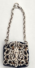 Antq  Victorian Sterling Silver Chatelaine Pin Cushion Figural Face Blue Velvet