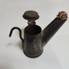 Rare Antique C  19th Century Tin Miner   s Wick Oil Lamp Marked Chi Rry Hat Lamp