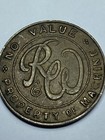 Large - Rare R w Amusement - Vintage Brass Amusement Arcade Ride Token  1    b01