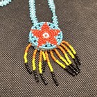 Vintage Native American Indian - Star Shaped Beaded Leather Neckless