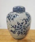 White   Blue Ginger Jar W  Cherry Trees In Flower 