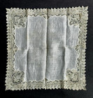 Antique 19c Handmade Lace Linen Wedding Handkerchief
