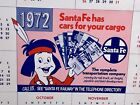 1972 Santa Fe Railway Moving Ad Calendar With Chico Navajo Mascot
