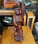 Vintage Oriental Asian Carved Wood Female Statue _ 19 Inches Tall