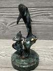 Spi Gallery Handmade 6    Brass With Marble Base Double Dolphin Art Sculpture