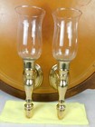 Pair Brass Wall Sconce Candle Holders Clear Glass Shade Vintage 14  Traditional