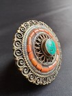Vintage Tibetan Nepalese Ring Rare Turquoise And Coral Handmade Ring Size 6 5 Us